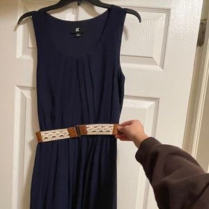 blue belted dress